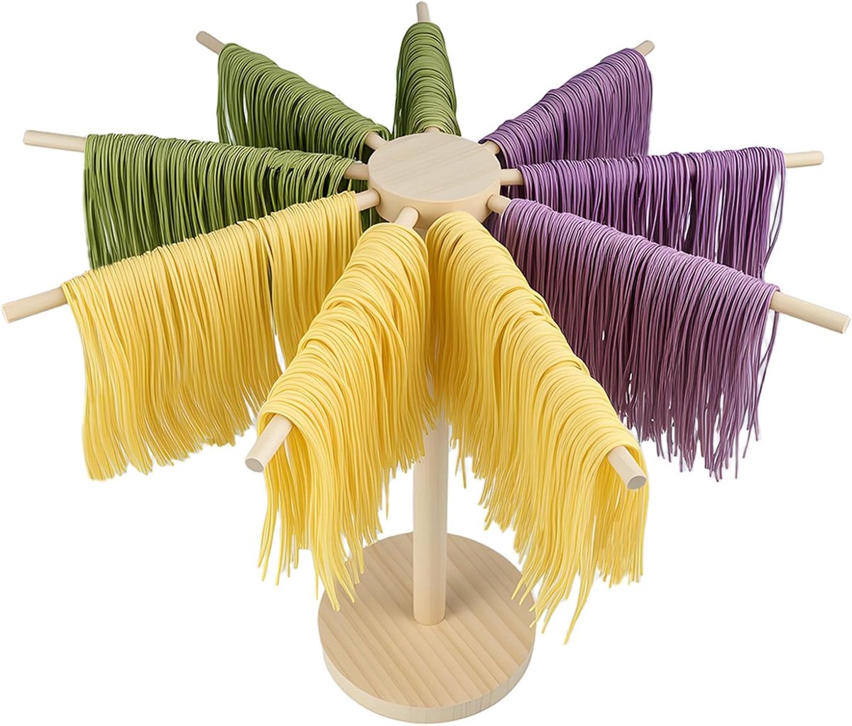 SnelShoppen - Houten Pasta Droogrek - Duurzaam en Handgemaakt - Ideaal voor Keuken - Perfect voor Vers Gemaakt Pasta Droogproces - 5 Laags - Natuurlij