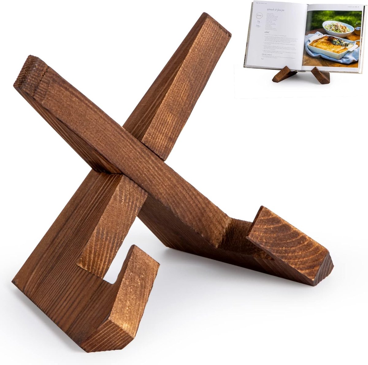 Kookboekstandaard – Houten Receptenboekhouder – Kookboekstandaard voor Keukenblad – Multifunctionele Displaystandaard – Keukenbladdecoratie – Bruin