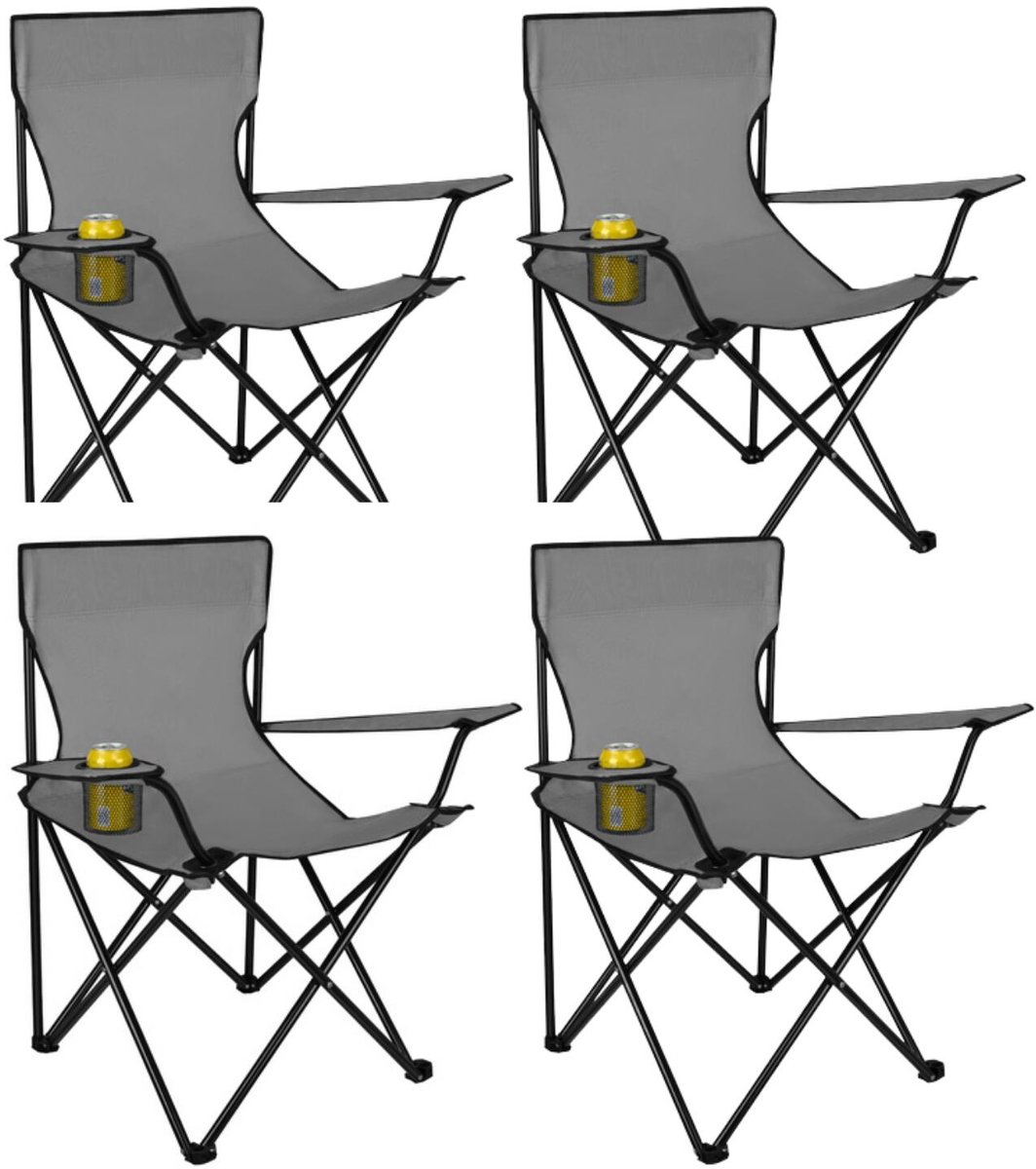 Trizand opvouwbare stoel - 4x - grijs - 80 x 47 x 80 cm - visstoel/campingstoel - incl draaghoes
