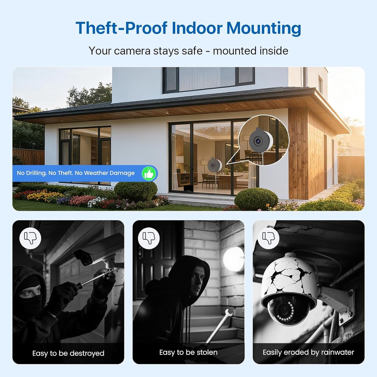 SnelShoppen - 2K 3MP Raambewakingscamera, WiFi Binnencamera met Nachtzicht in Kleur, Anti-verblinding, Persoons-/Voertuigherkenning, 24/7-opname, Geen