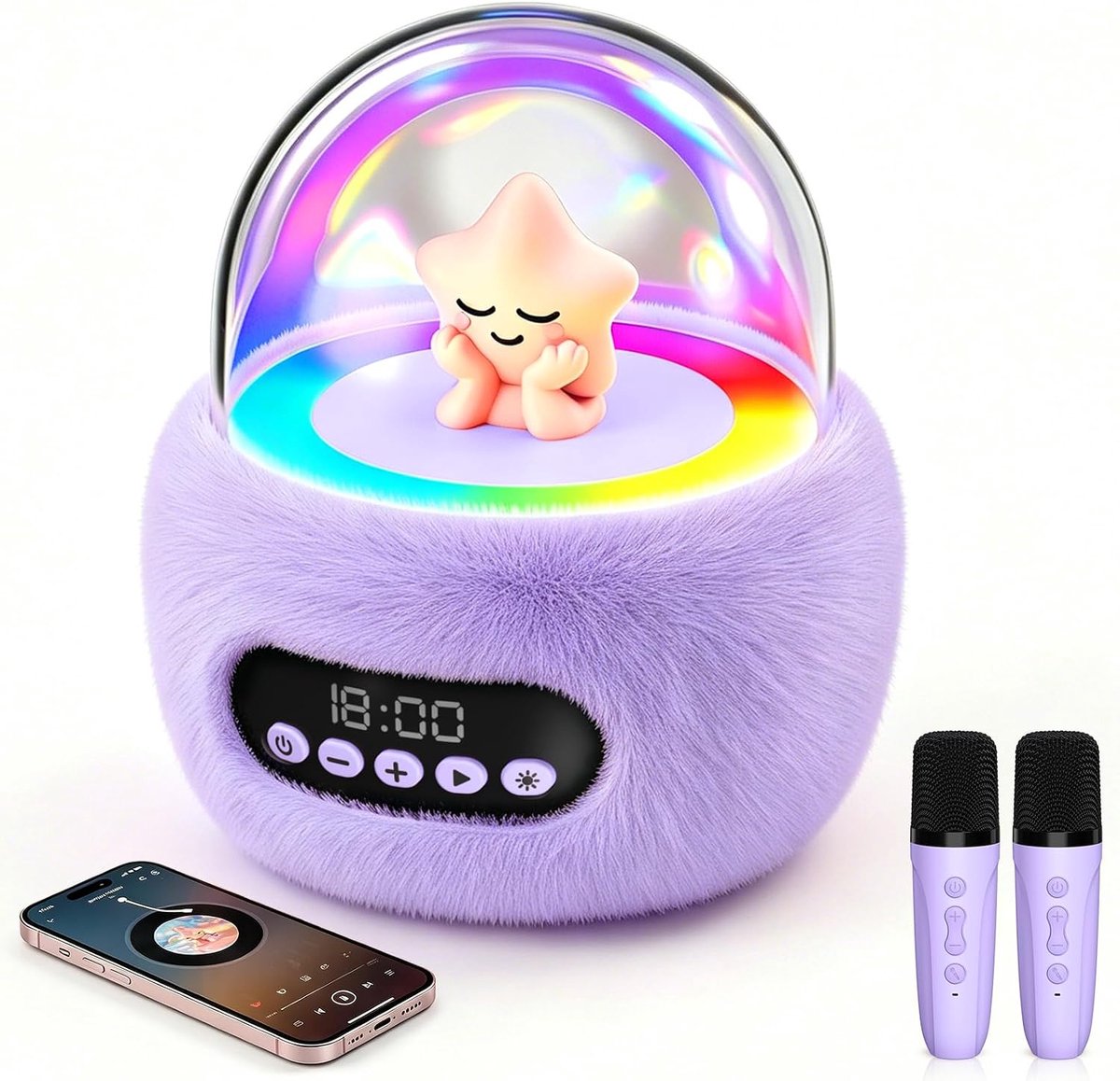 SnelShoppen - Karaoke Machine met 2 Bluetooth Microfoons voor Kinderen 3-8 Jaar | Draagbare Karaoke Set met Veilig Volume 85dB, 5 Stem-effecten & Lich