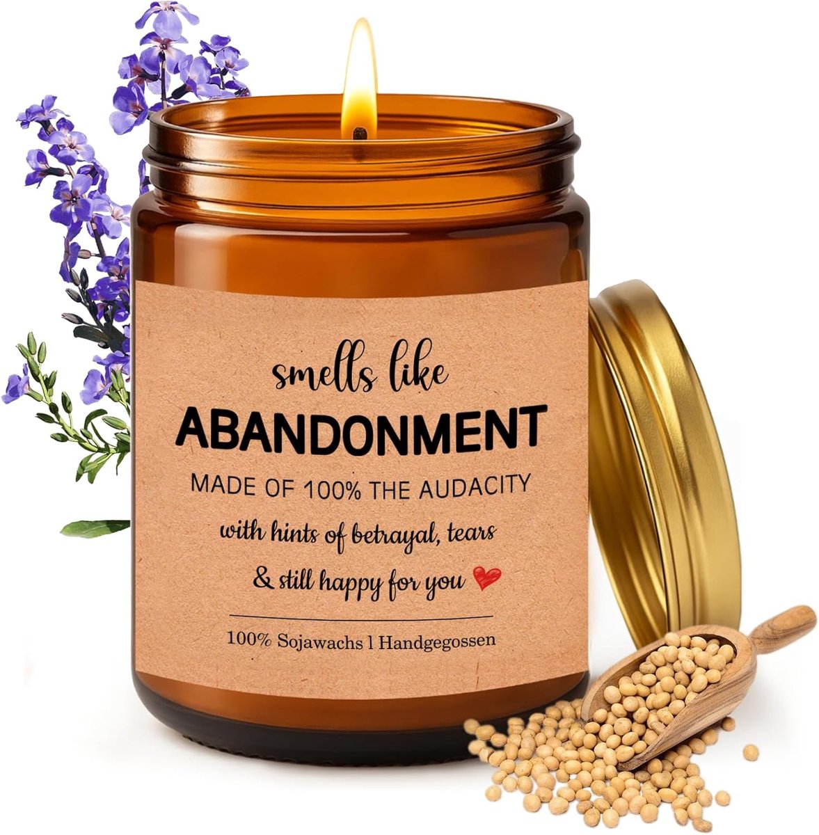 SnelShoppen - Geurige Afscheidskaarsen - Smells Like Abandonment - Verjaardagscadeaus voor Vrienden, Collega's en Retirees - Sojawas - 190g - 7x9 cm -