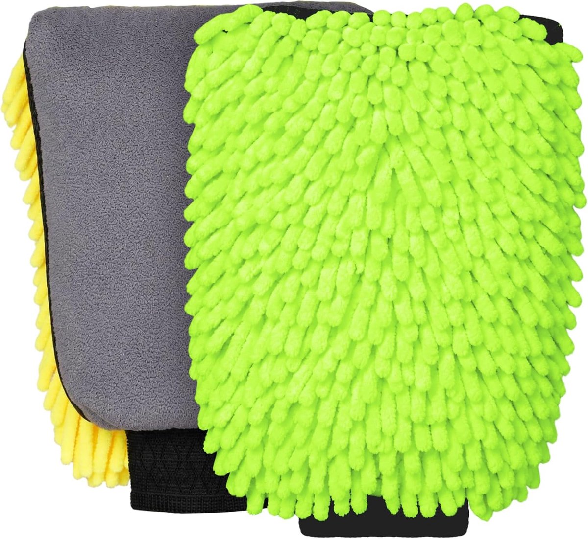 SnelShoppen - Autowashandschoen Microvezel 2 Stuks - Ultrazachte Reinigingshandschoenen voor Auto, Glas en Voertuigwassen - Geel en Groen - Ideaal voo