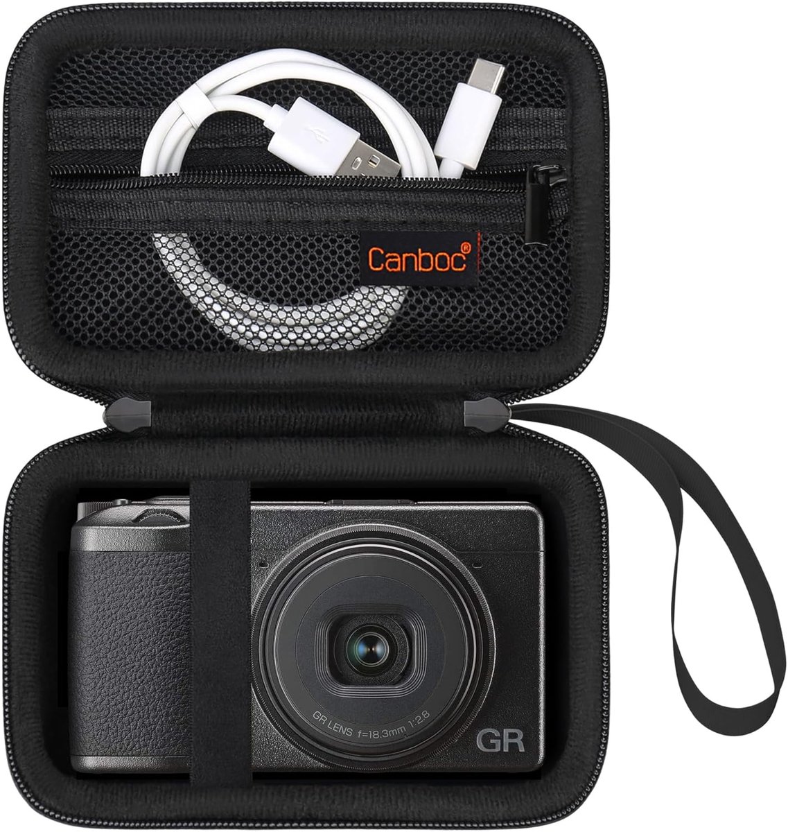 SnelShoppen - Draagtas voor Digitale Compact Camera, Geschikt voor GR IV/GR III, Zwart, Met Mesh Vak voor USB Kabel en Accessoires, Ideaal voor Fotogr