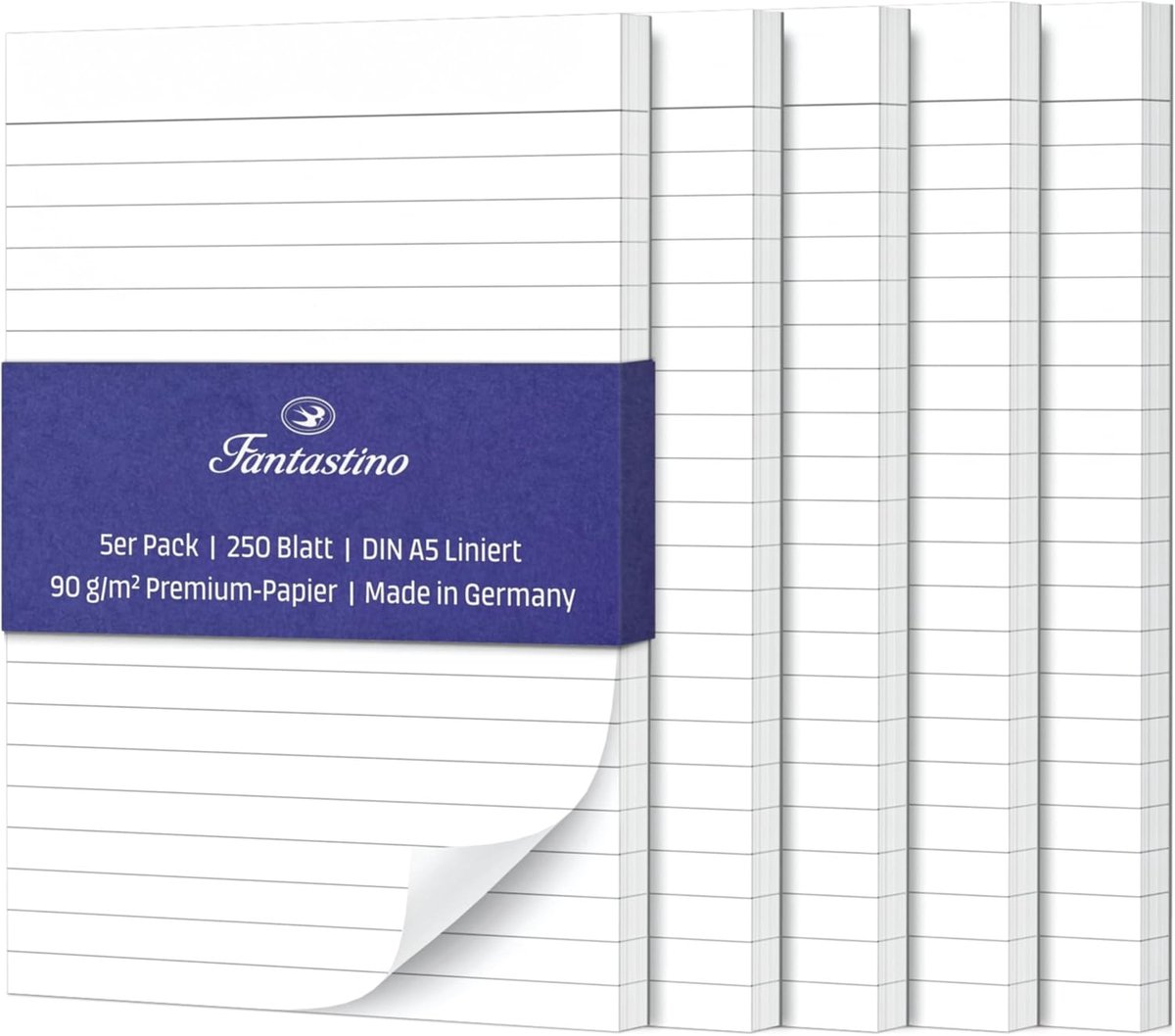 SnelShoppen - A5 Lined Notepad 5 Stuks, 250 Vellen 90gsm Premium Papier - Lined Writing Pads voor Kantoor, School, Notities, To-Do Lijsten