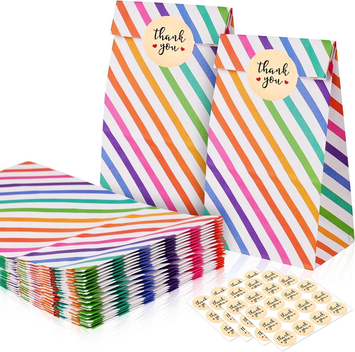 SnelShoppen - 25 Stuks Flintronic Cadeautasjes Papieren Zakjes met Schattige Stickers voor Kinderen, Feest, Verjaardag, Halloween, Kerst - 9x5.5x18cm