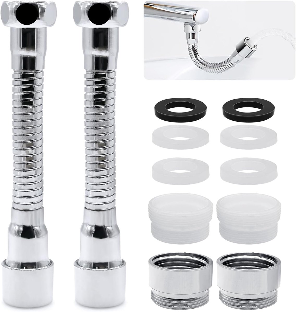 SnelShoppen - 2pcs Faucet Extension 14cm Water Tap Attachment - Keuken Badkamer Toilet - 1/2 Inch - Inclusief Adapter en Rubber Seal