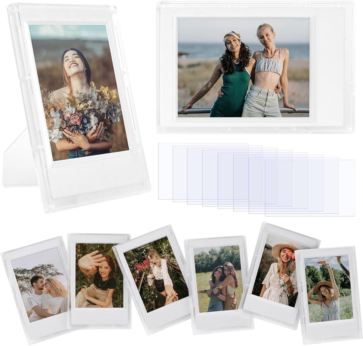 SnelShoppen - 8x Mini Fotolijsten 2x3 inch - Vrijstaande Fotolijsten Geschikt voor Fujifilm Instax Mini Film - Heldere Ontwerp - Perfect voor Feesten