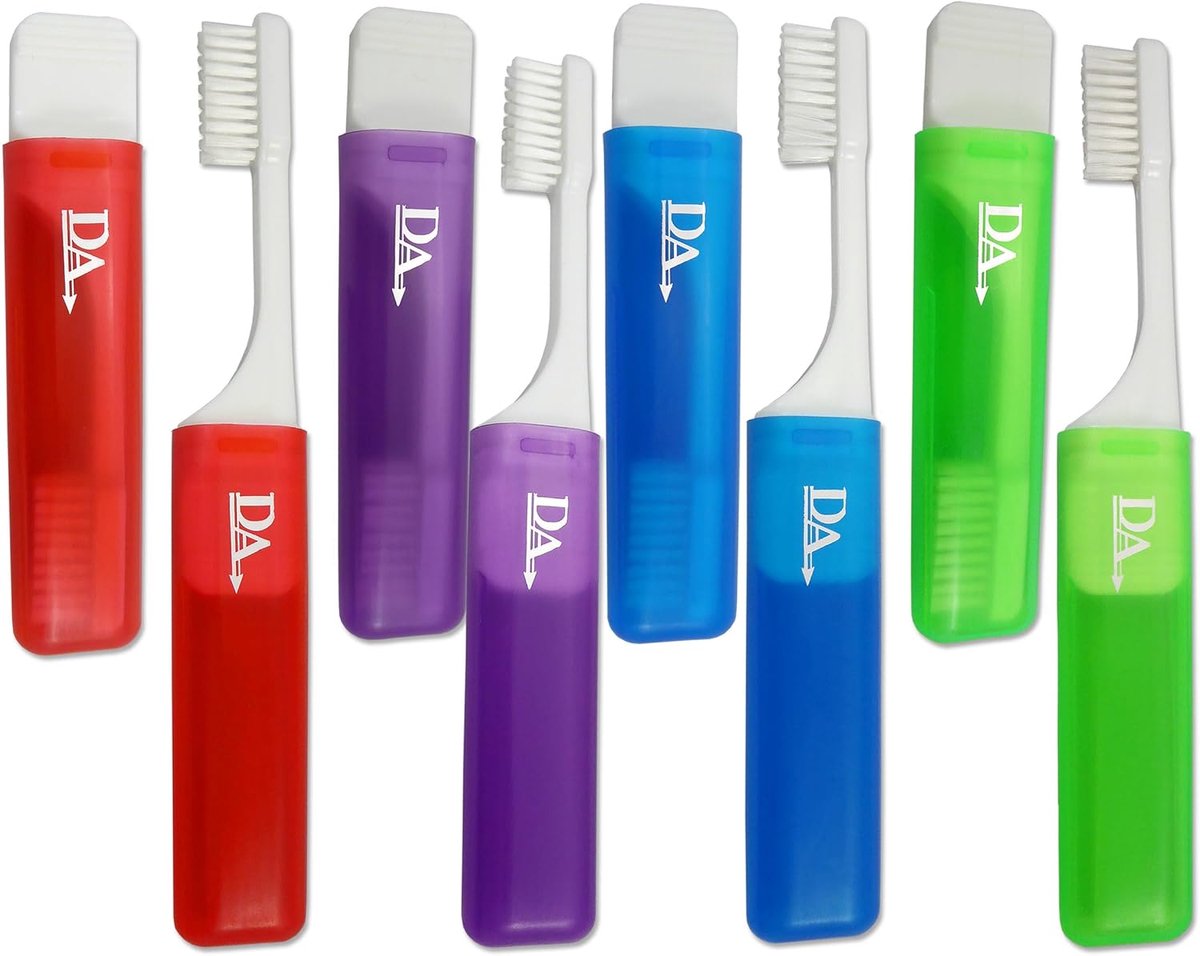 SnelShoppen - 8 x Orthodontische Reistandenborstel Set van 4 Kleuren - Compact & Handzaam - Ideaal voor Reizen, Camping, Kinderen - Blauw, Groen, Rood