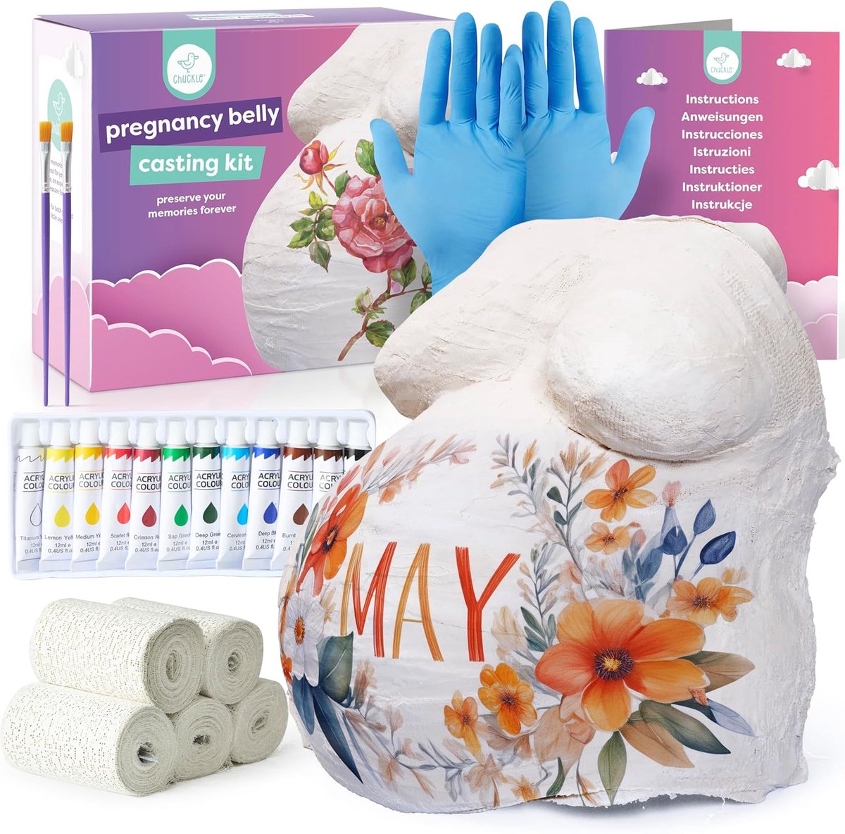 SnelShoppen - Compleet Zwangerschaps Buik Gieten Set, Baby Buik Plak Kit met Verf, Handschoenen & 2 Kwasten - Maternity Geschenk, Decoratie, Souvenir