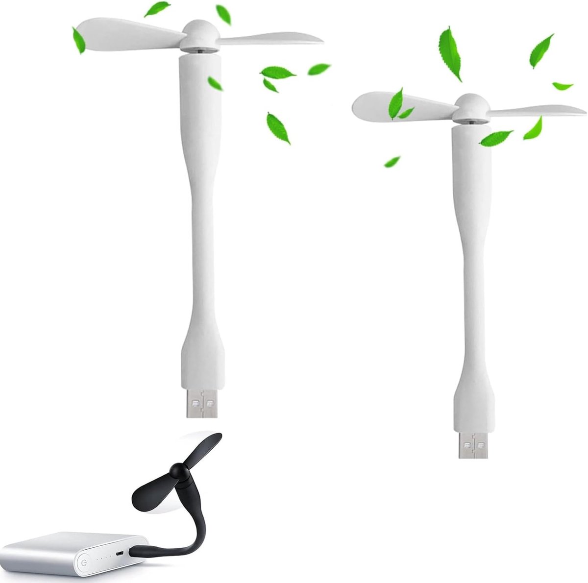 SnelShoppen - Mini USB Fan - 2 Stuks Flexibele USB Ventilator met 90mm Neus - Draagbare Persoonlijke Ventilator voor PC, Powerbank en USB-C Telefoons