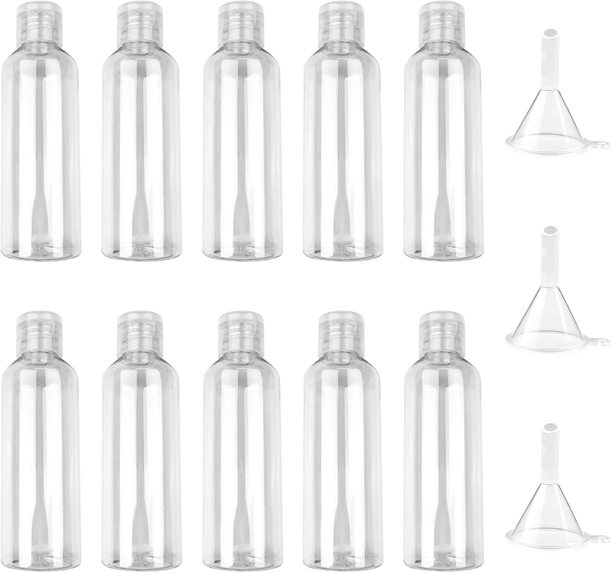 SnelShoppen - 10 Stuks Reisbottles 100 ml - Transparante Flessen voor Shampoo, Crèmes, Lotions - Herbruikbare Travel Containers met 3 Kleine Trechters
