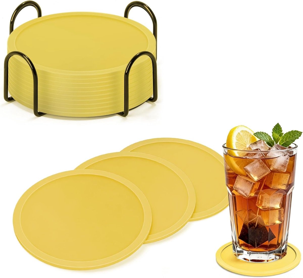 SnelShoppen - 10-Piece Silicone Coaster Set met Non-Slip Eigenschappen, Hittebestendig, Ideaal voor Keuken, Feest, en Camping, Bescherm je Tafelopperv