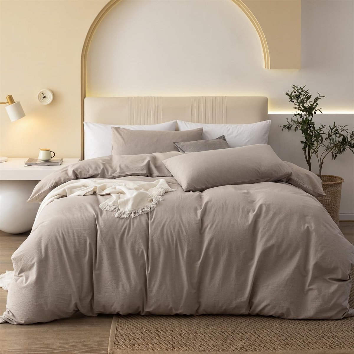 SnelShoppen - Luxe Katoenen Dekbedovertrek Set Cream Wit 200 x 200 cm - 3-delig - Ademend en Zacht - Verstelbare Rits - Dekbedovertrek en Kussensloop