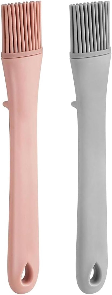 SnelShoppen - 2 Stuks Silicone Basting Brush en Egg Wash Brush - Keukenborstel voor Pastry, BBQ, Grill, Marinade en Bakken - Roze en Grijs - Perfect v