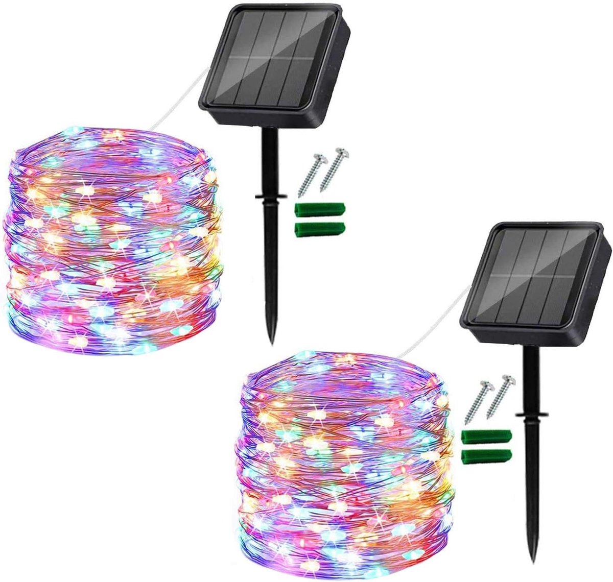 SnelShoppen - Lichtsnoer op Zonne-energie 12m met 120 LEDs - Waterdicht Koperdraad voor Buiten - Kleurrijke Kerstverlichting, Tuindecoratie, Balkon, B