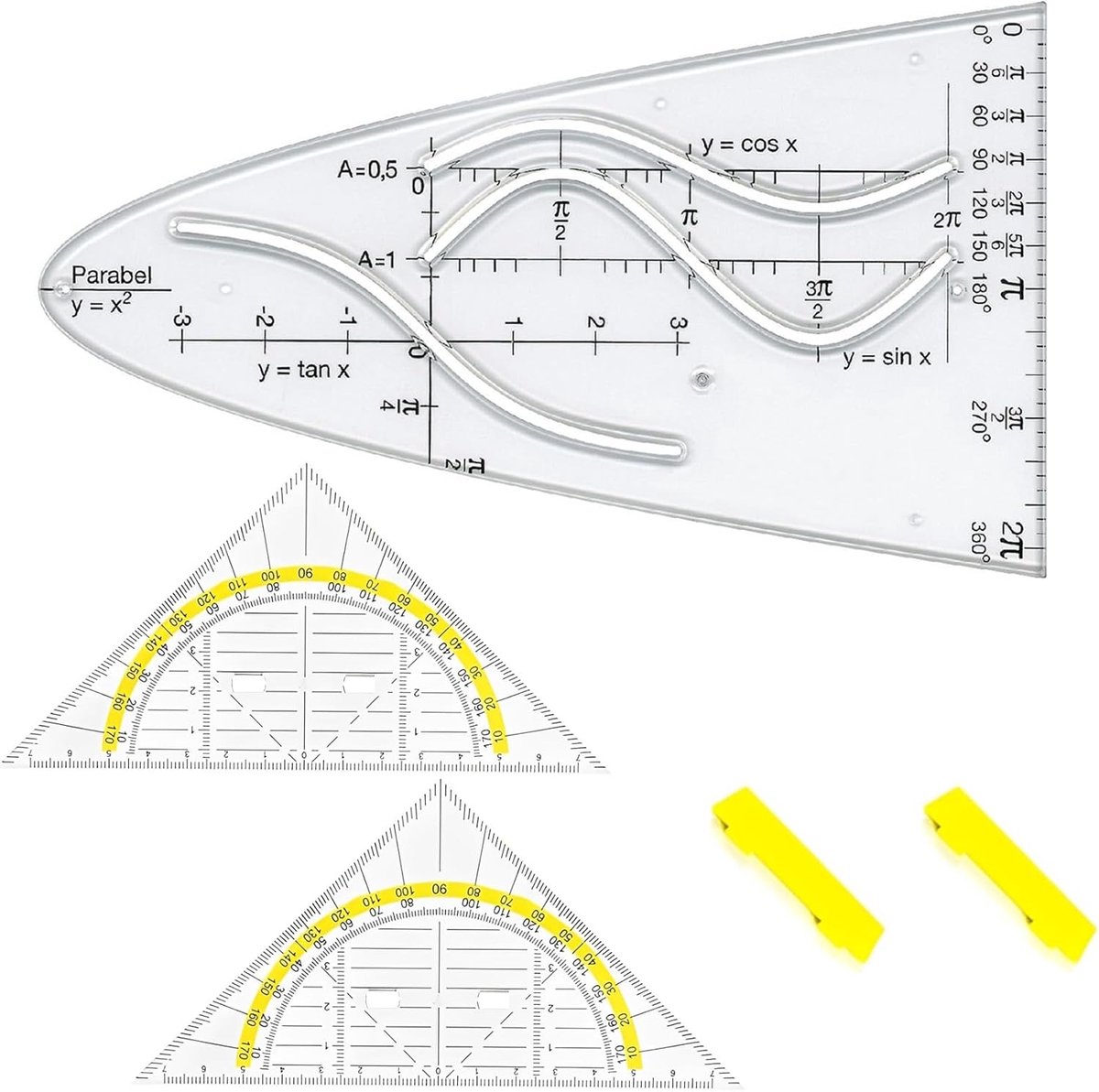 Thijox - 4 stuks Parabelsjablonen Wiskunde Geodriehoek - Precisie Meetinstrumenten voor Onderwijs, Geometrie, Ondersteunend Materiaal, Ideaal voor S