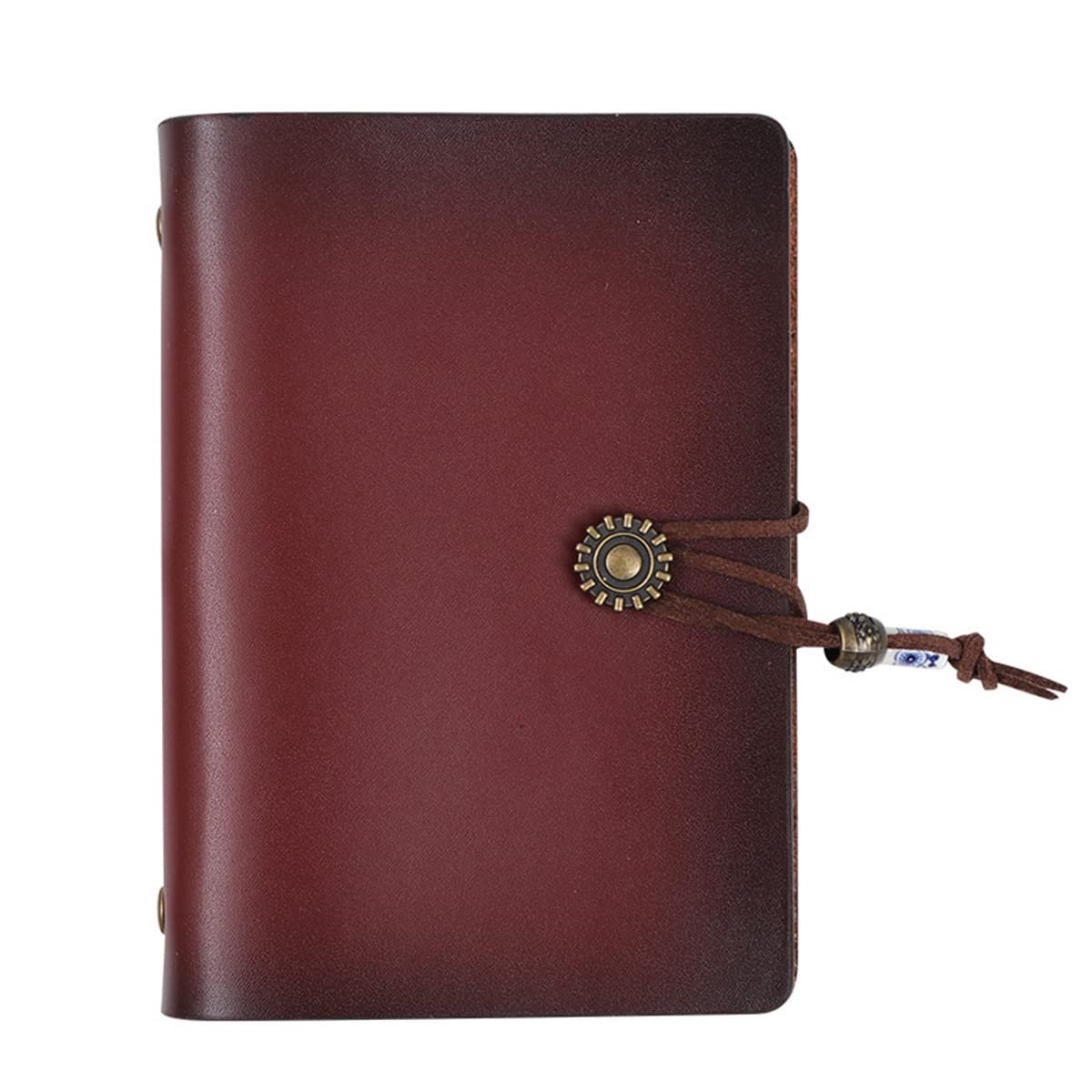 SnelShoppen - Mini A7 Travel Journal, Echt Leer, Notitieboek, Ringband, Navulbaar, Met Liniaal, Pouch, Lege Pagina's, Rood Bruin - Ideaal voor Reizen,