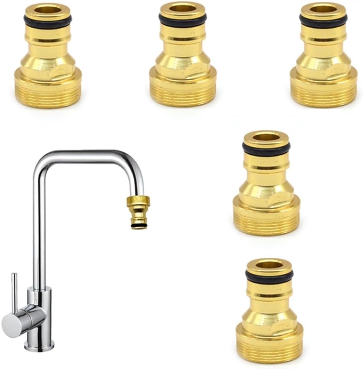 SnelShoppen - Quick Connection Set 5-delige Waterkraan Slangverbinder, Universele Tapverbinder, Leiding met Draad, Geschikt voor Wasmachine en Tuin
