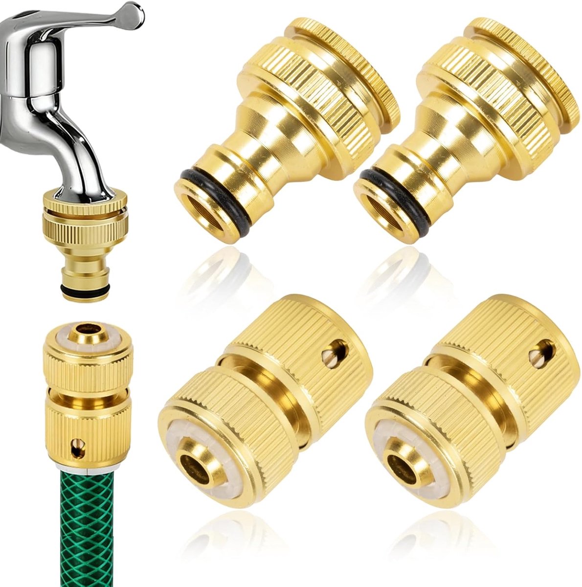 SnelShoppen - 2 Pairs Snelkoppelingen 1/2 Inch en 3/4 Inch - Universele Tuinslang Adapter - Robuuste Tuinaccessoires voor Gemakkelijk Slangen en Krane