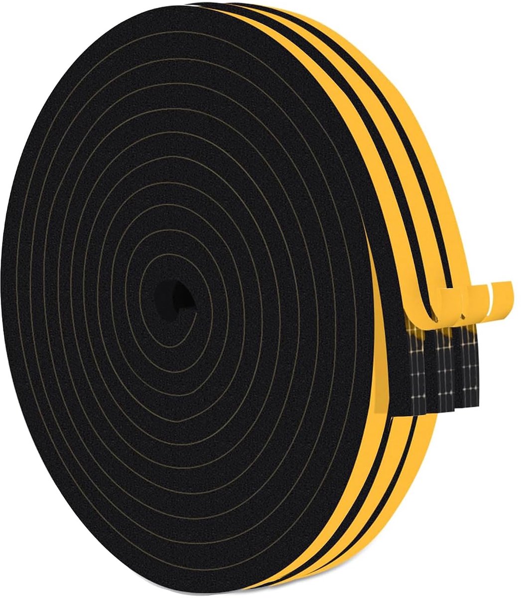 SnelShoppen - 27m Zelfklevende Schuim Tape voor Deuren en Ramen, 6mm x 3mm, Zwart, Isolatie Tape, Anti-Koude Wind, Geluid en Botsingen, 3 Rollen