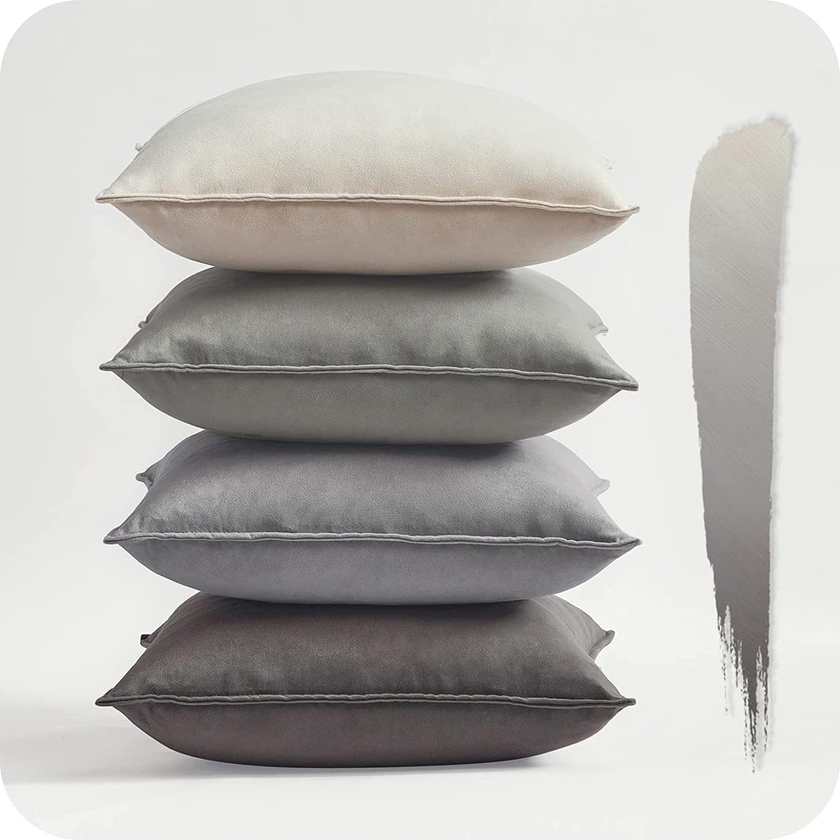 SnelShoppen - 4 Stuks Grijze Kussenslopen 50x50cm Fluffy Velvet Decoratieve Kussencovers voor Bank en Woonkamer – Luxe Gestreepte Design