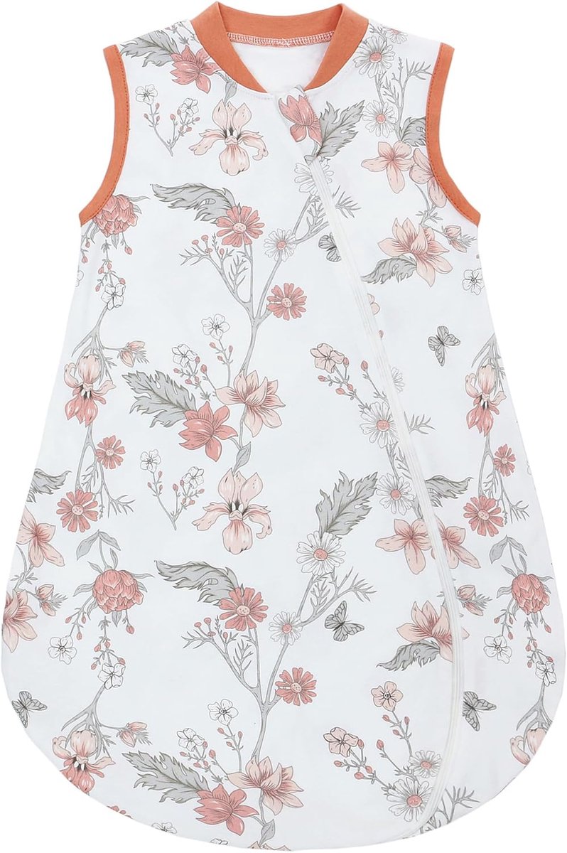 SnelShoppen - Baby Slaapzak 100% Katoen Zomer Slaapzak 6-18 Maanden Draagbare Dekentje Mouwloos Unisex Lichtgewicht Wasbaar Ademend 78 cm Oranje Bloem