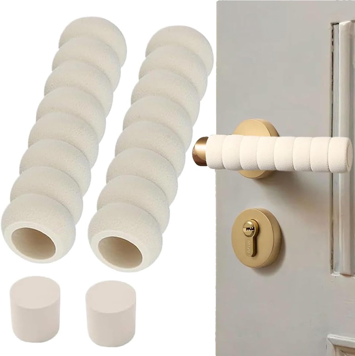 SnelShoppen - 2 Stuks Deurknop Beschermcovers - Anti-Collisie Schuim Spiralen - Beschermhoes Voor Deurknop - Zacht en Veerkrachtig - Beige - Voor Scho