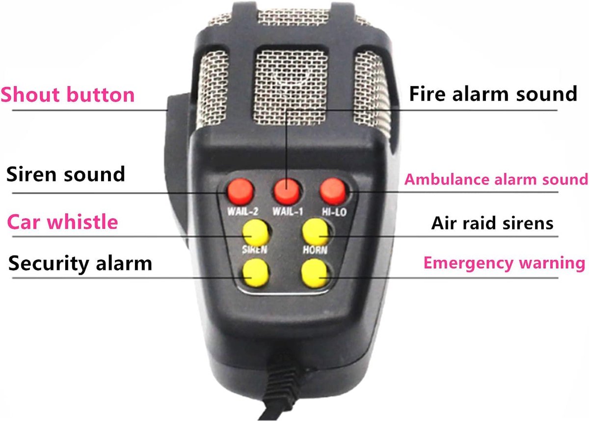 SnelShoppen - Car Horn Siren Alarm Hoorn met Telecopische Bedrading, 7 Geluiden, PA Speaker Systeem voor 12V Auto, Truck, Alarm en Veiligheid