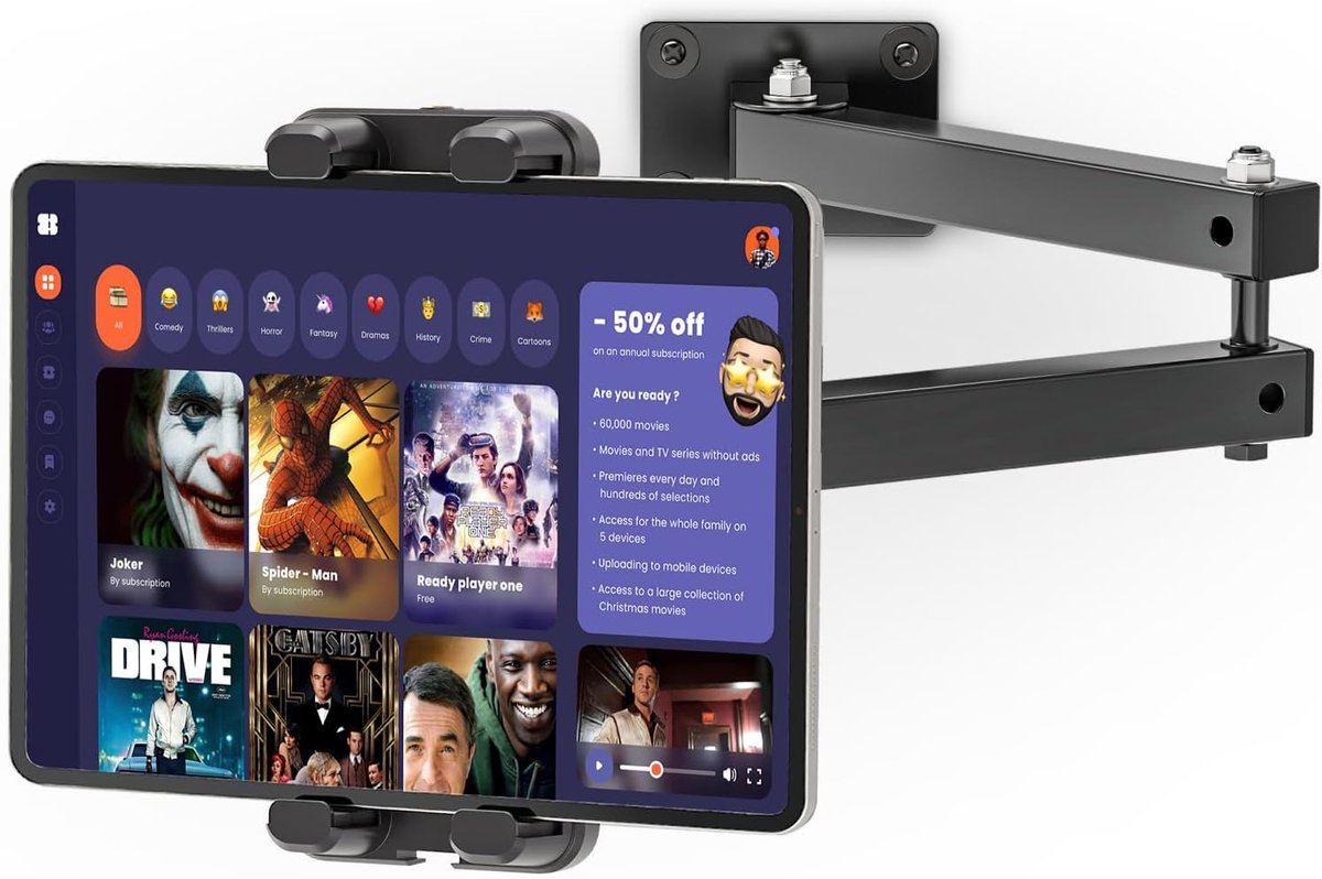 Thijox - Aluminium Muursteun Lange Arm voor iPad en Tablets 4.7-13.5 Inch - Ideaal voor Thuis en Zaken, Verstelbaar, Stevig, Geschikt voor Mobiele Tel
