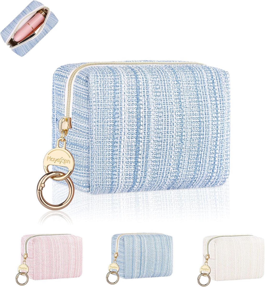 SnelShoppen - Mini Makeup Bag voor Dames - Shiny PU Leder Cosmetic Organizer - Blauw - Ideaal voor Reizen, Verjaardag Cadeau, Toilettas, Compact en Wa