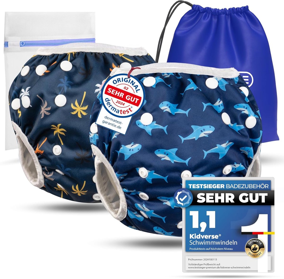 SnelShoppen - Set van 2 Herbruikbare Baby Zwemluiers 0-3 Jaar - Huidvriendelijk, Ultieme Absorptie, Inclusief Opbergtas & Wasnet - Perfect voor Zwemme