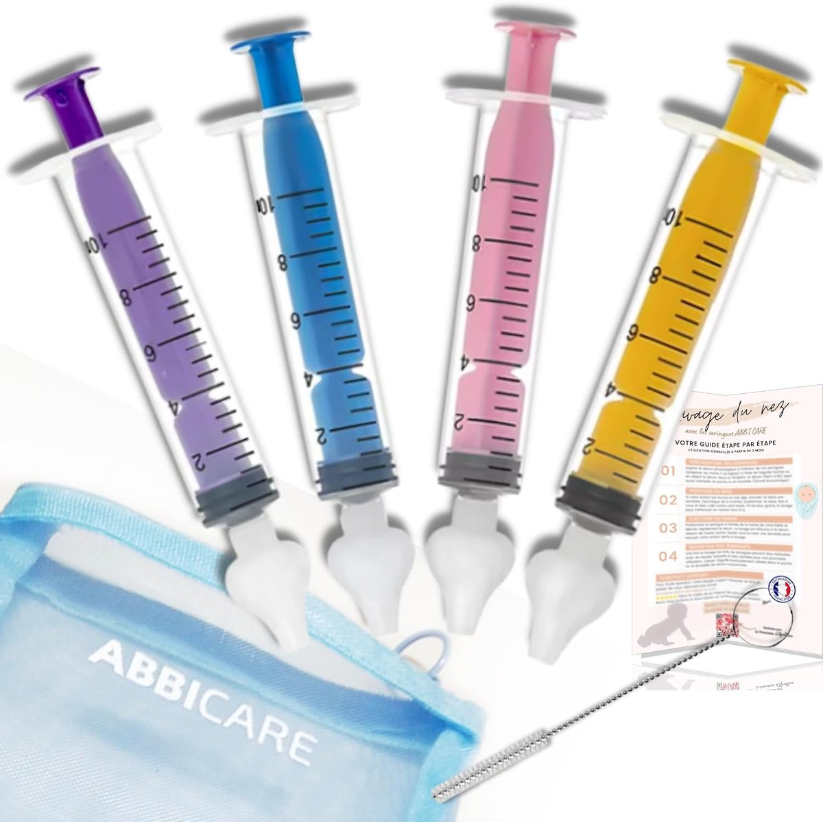 SnelShoppen - Neuspuit voor baby's, 10 ml, BPA-vrij, set van 4 spuiten met siliconen adapter en 1 reinigingsborstel, ideaal voor kinderverzorging en f