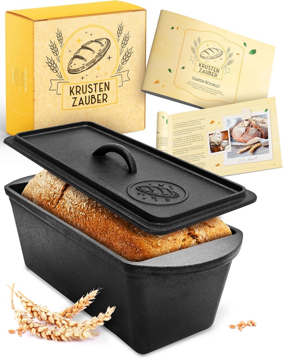SnelShoppen - Rectangular Bread Maker - 28cm Cast Iron Baking Pan with Lid - Ideaal voor Brood, Casseroles en Bakaccessoires - Robuust en Veelzijdig v