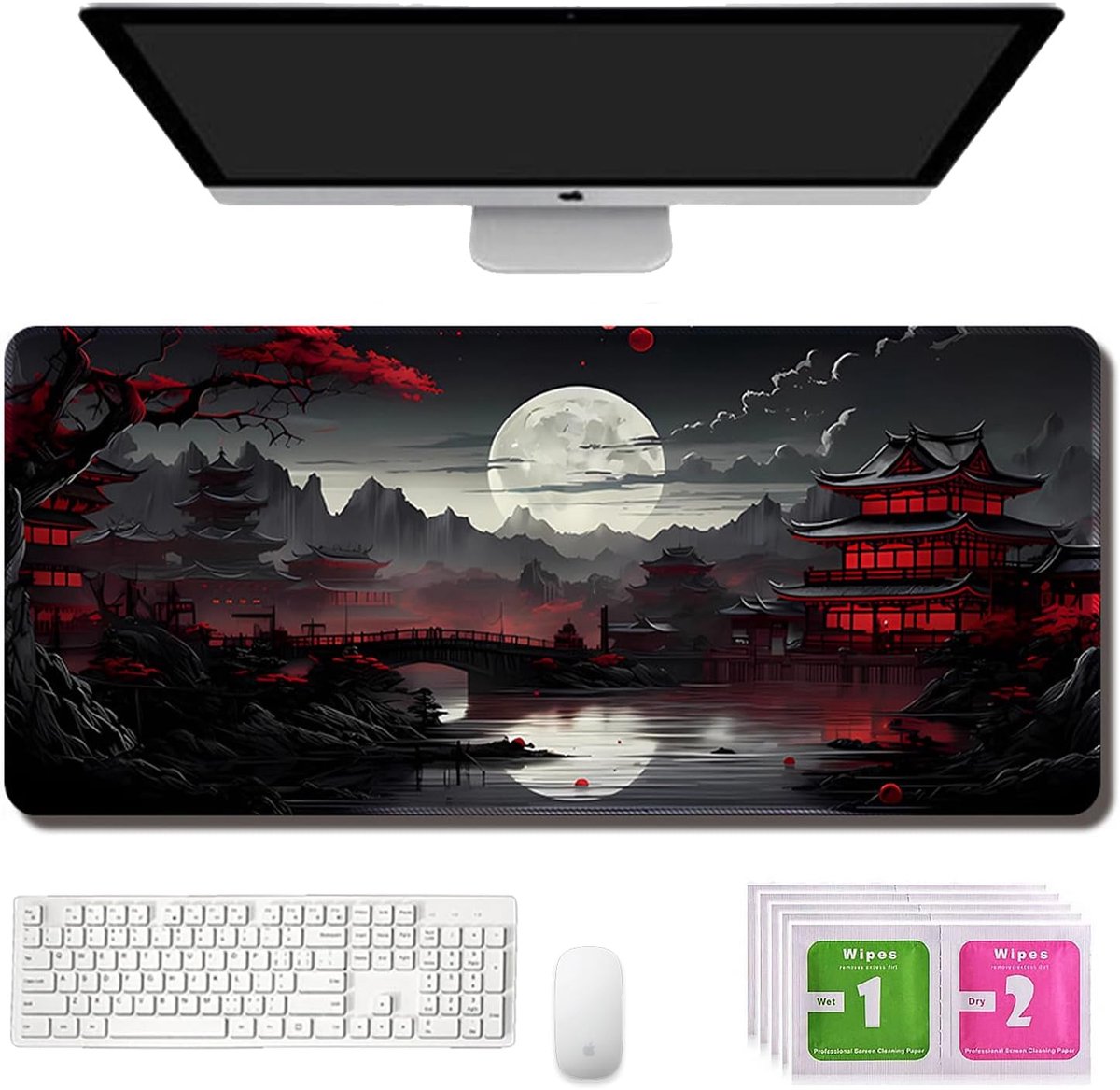 SnelShoppen - Grote Gaming-Muismat XXL 900 x 400 mm, Bureauonderlegger met 5 Wattenpads, Antislip Rubber Onderkant, Perfect voor Laptop, Muis en Toets