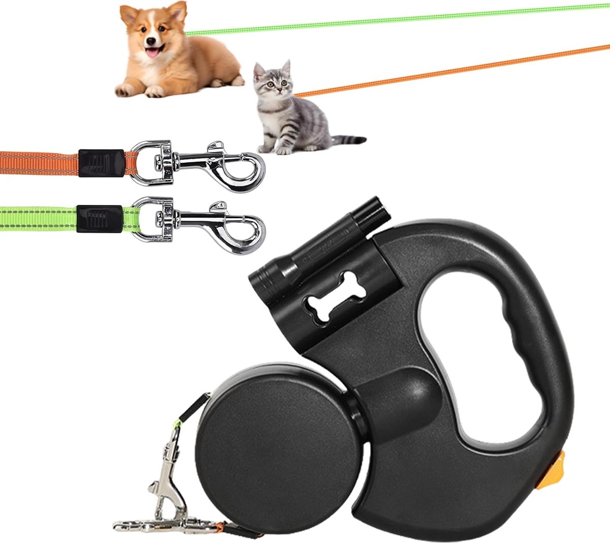 SnelShoppen - Intrekbare Hondenriem 300 cm Rollijn voor Kleine en Middelgrote Honden - Dubbele Kop met 360 Graden Draaibare Lijn - Antislip Handgreep