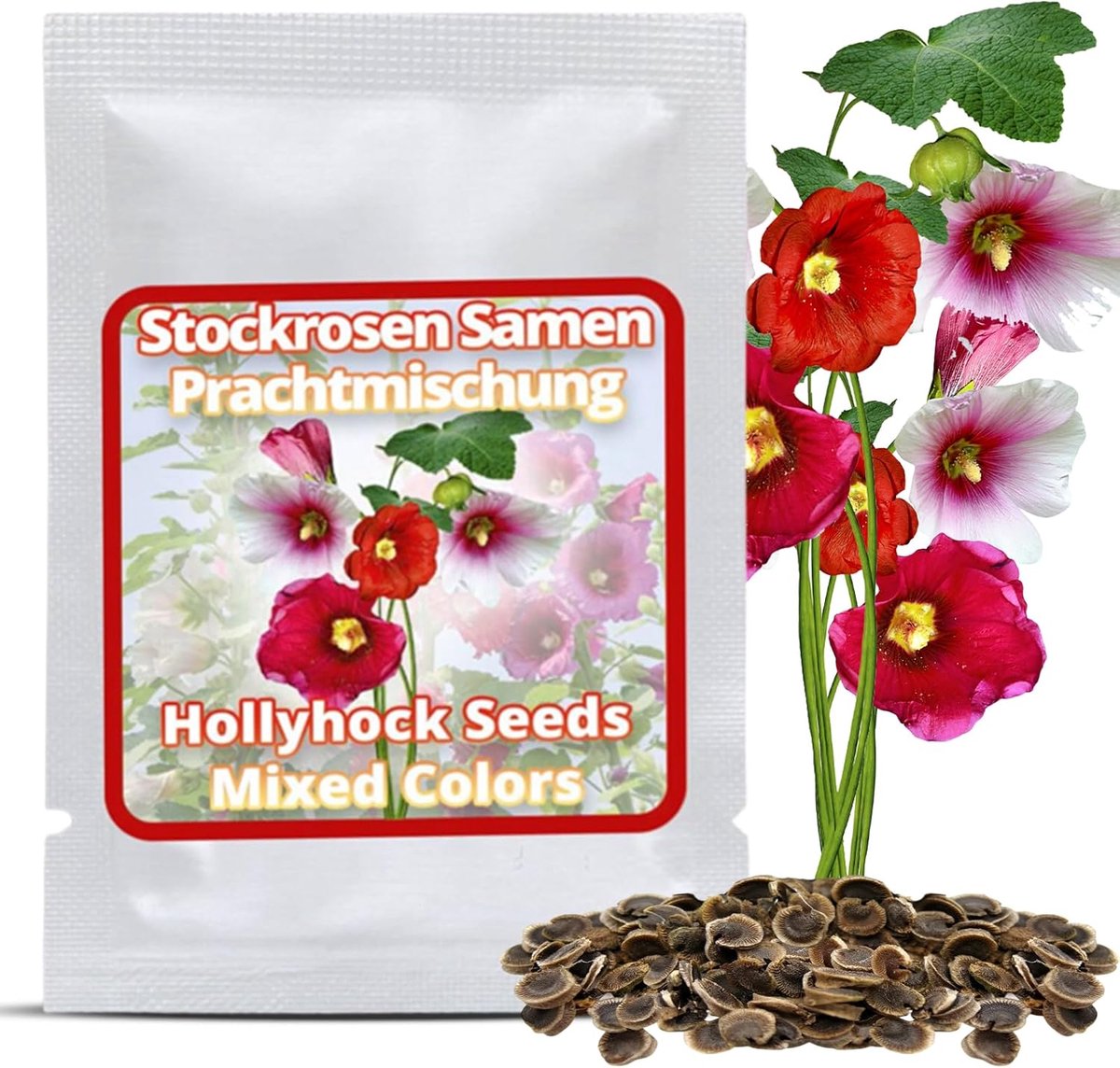 SnelShoppen - Magic of Nature Stokrozen Zadenmix - 50 Stuks Kleurrijke Mix (Alcea Rosea) - Winterhard & Meerjarig - Prachtige Boerentuin Bloemen voor