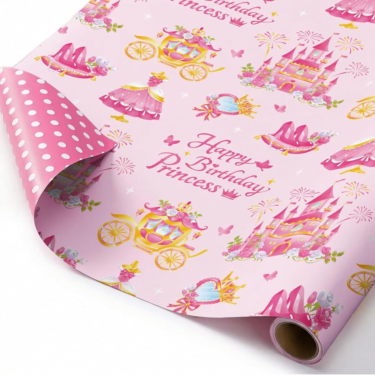 SnelShoppen - Mini Rol Cadeaupapier Prinsessenslot Motief 43 cm x 5 m - Feestelijke Verpakking voor Kinderen, Verjaardag, Sinterklaas, Kerst, Babyshow