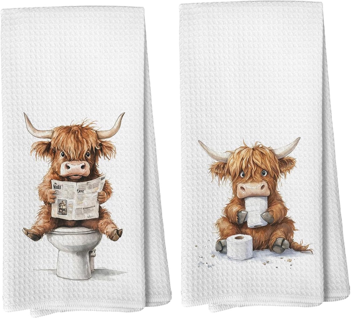 SnelShoppen - Highland Cow Handdoeken Keuken en Badkamer - Absorberende Polyvezel Doeken - Schotse Hooglandrunderen Decor - Grote en Kleine Handdoek v