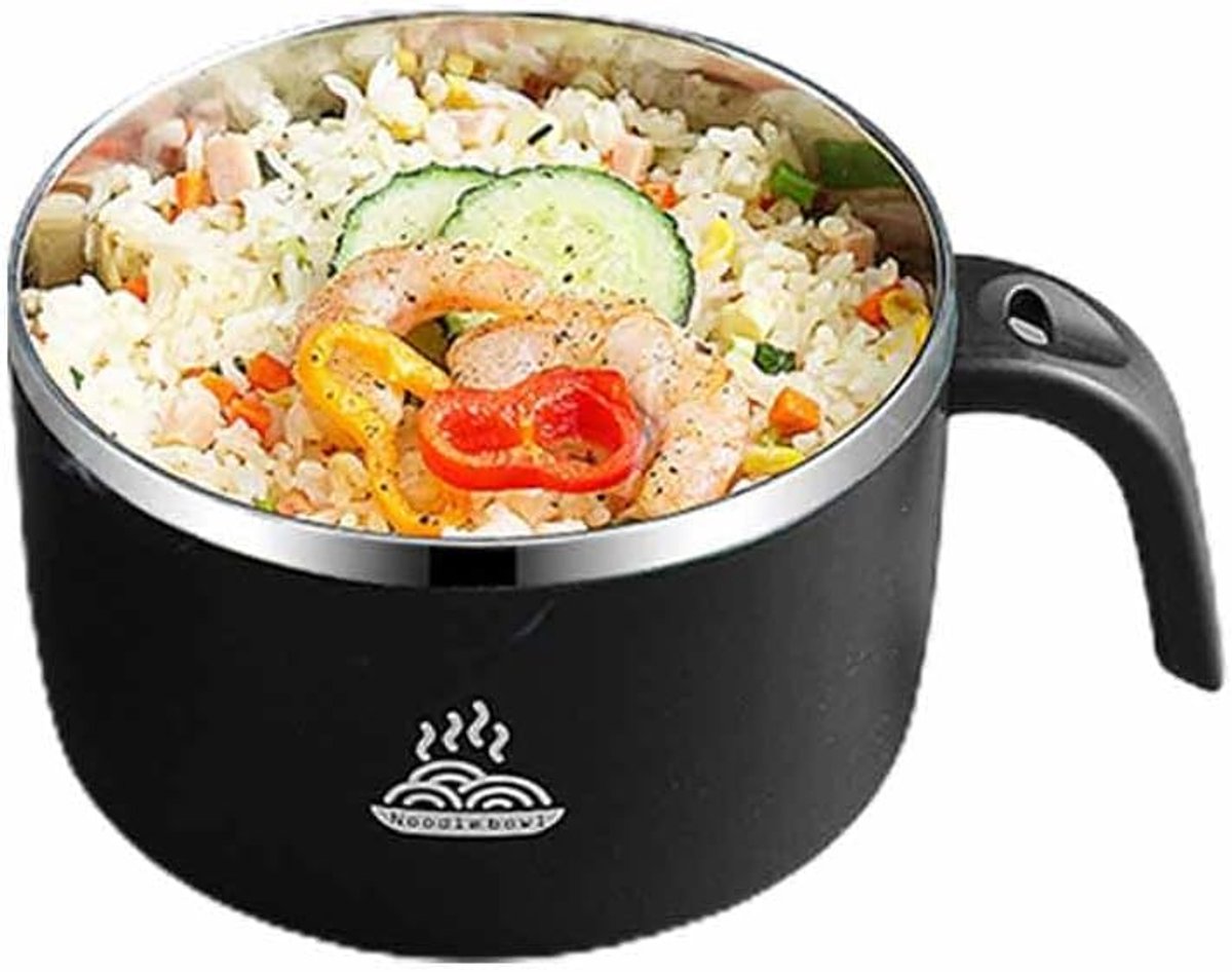 SnelShoppen - Instant Noedelkom Roestvrij Staal 1300 ml - Draagbare Bento Box - Lekvrij - Soepkom met Deksel - Ideaal voor Instant Pasta, Rijst, Campi