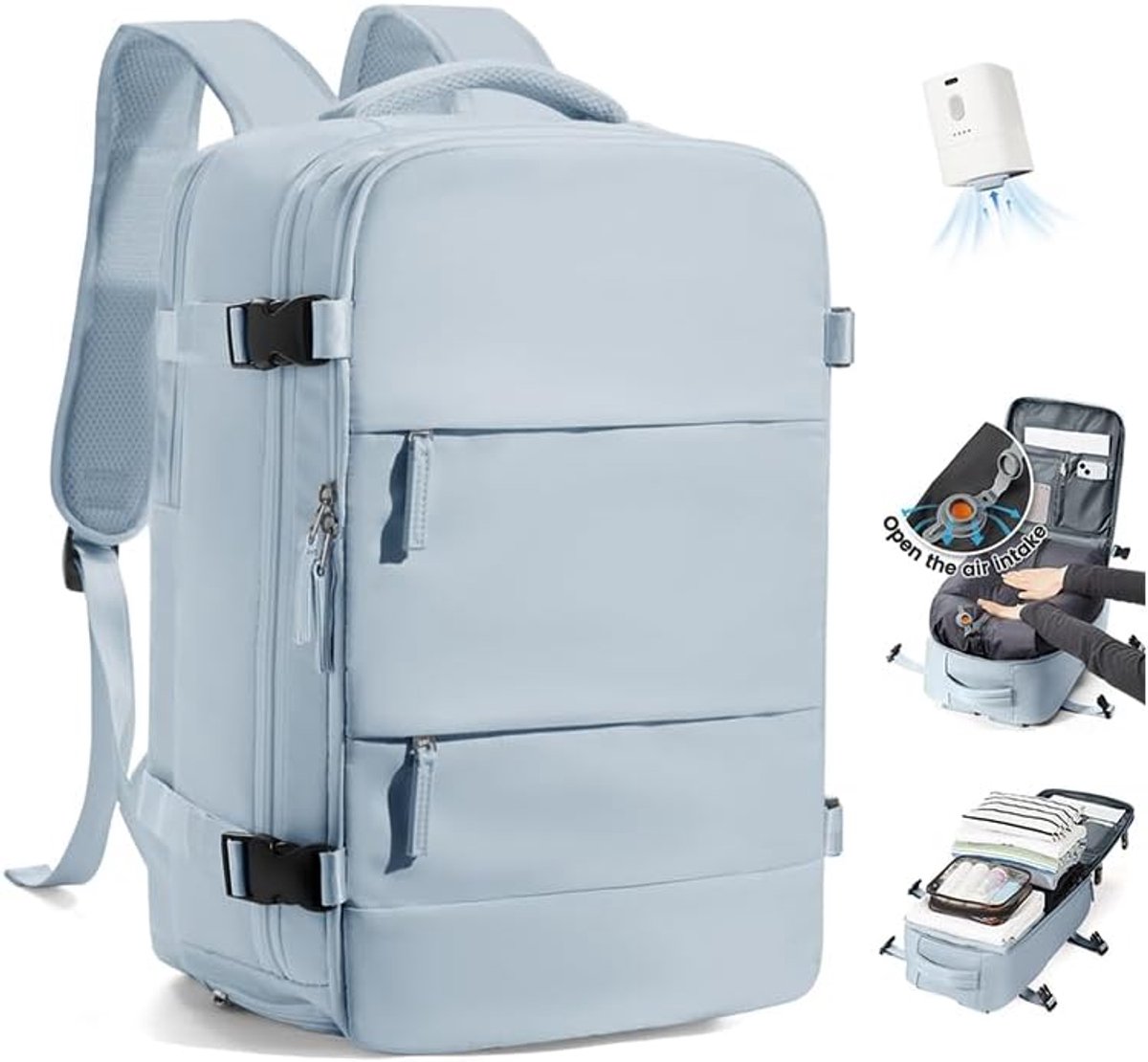 SnelShoppen - Vacuüm Rugzak met Pomp, Waterdichte Airbag Rugzak voor Reizen, 40x30x20 cm Handbagage Koffer voor Ryanair, Ideaal voor Camping en Avontu