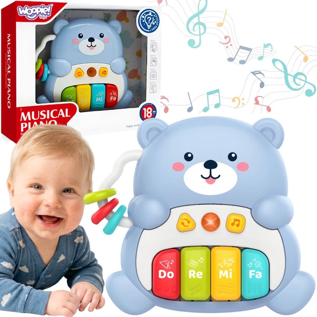 Woopie Baby Interactieve Piano Muzikale Teddybeer 1 Stuk