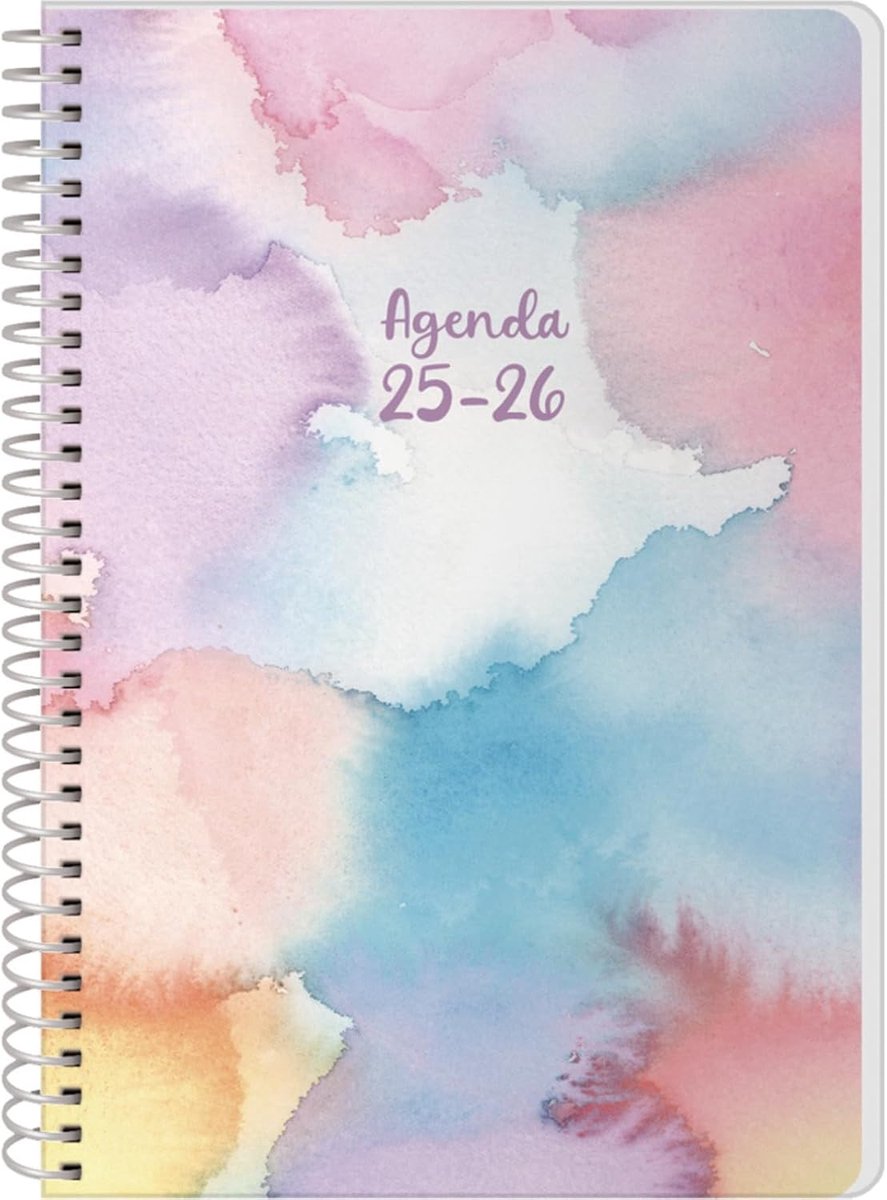 SnelShoppen - Schoolagenda 2025 2026 A5 Dag per Pagina, Spiraalsluiting, Flexibele Kaft, Spaans en Engels, September tot Juni, Perfect voor Studenten