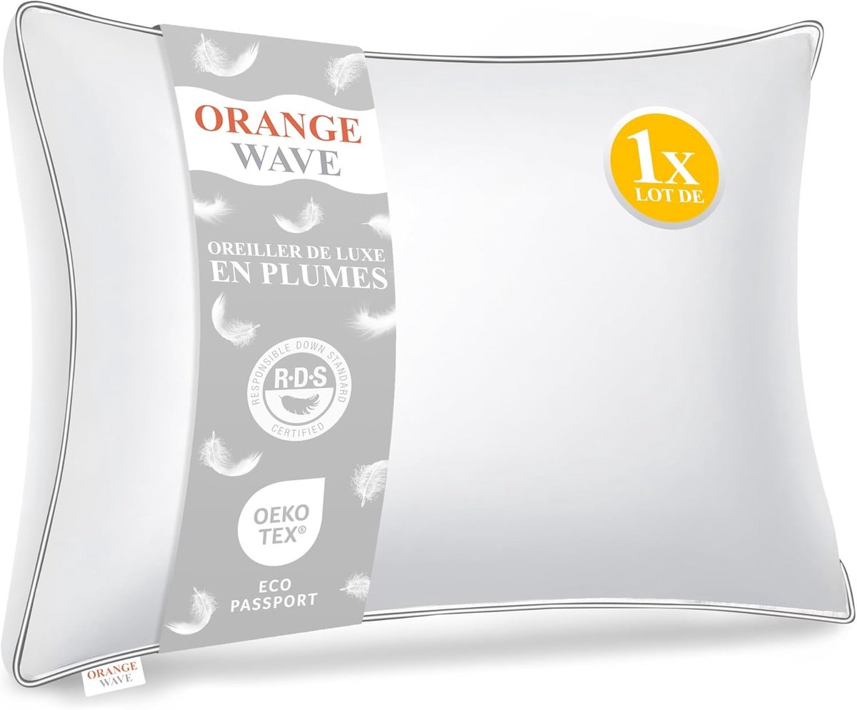 SnelShoppen - Luxe Orange Wave Hoofdkussen 50x70 cm - Donskussen in Hotelkwaliteit, Zacht, Ademend, Öko-Tex Gecertificeerd, Hypoallergeen, Machinewasb