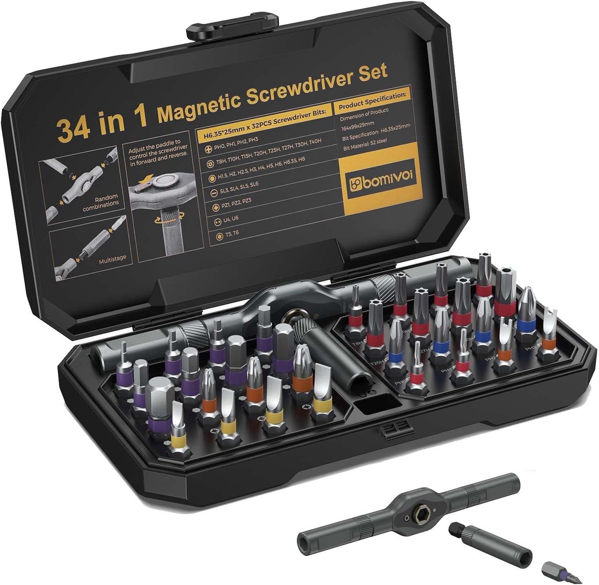 SnelShoppen - 34 in 1 Magnetische Schroevendraaier Set, DIY Ratchet Schroevendraaier met Multi Bit Magnetische Aandrijving, Handige Reparatie Tool Kit