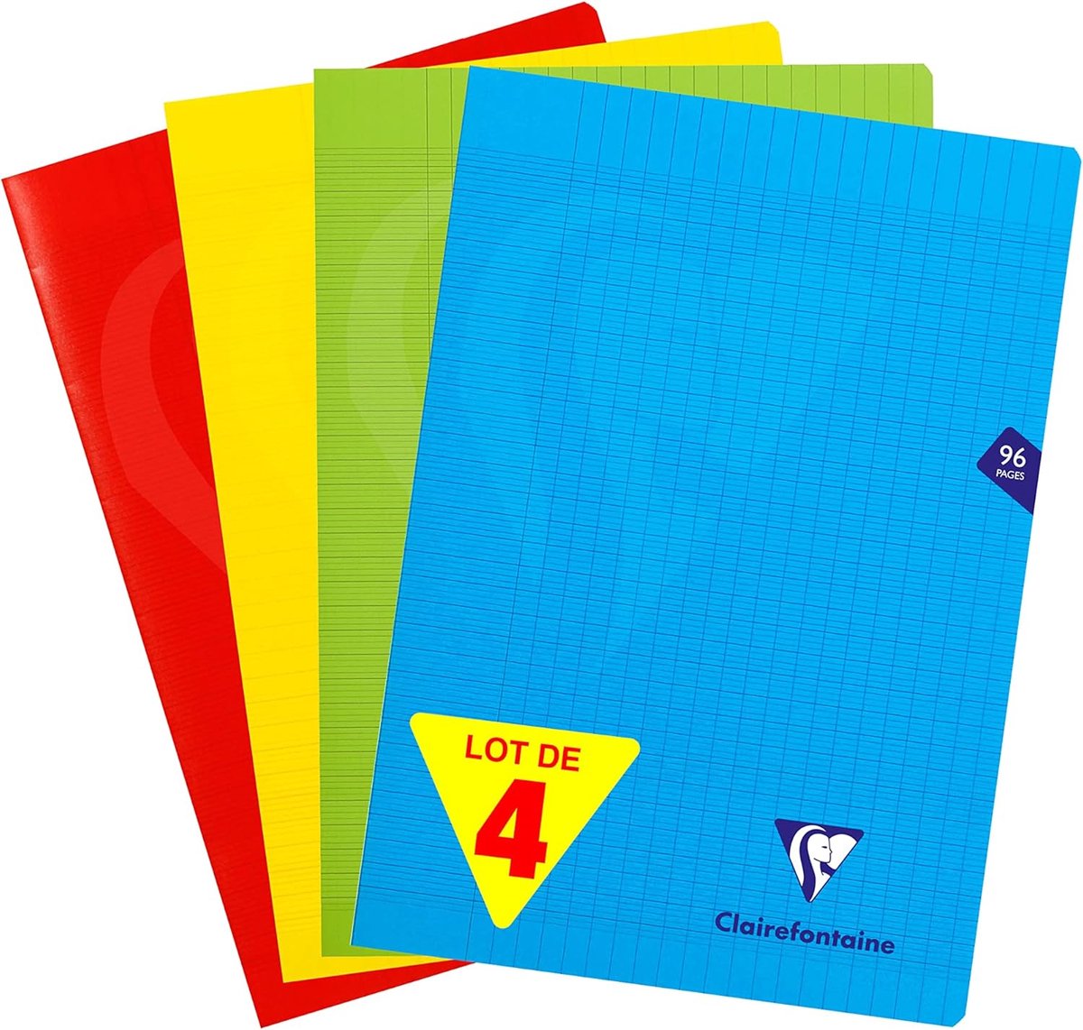 Thijox - 4 Geniete Schriften Mimesys A4 - Grote Ruitjes 21x29,7 cm - Wit Papier 90 g - Polypro Omslag in Blauw, Rood, Geel en Groen - Perfect voor Sch