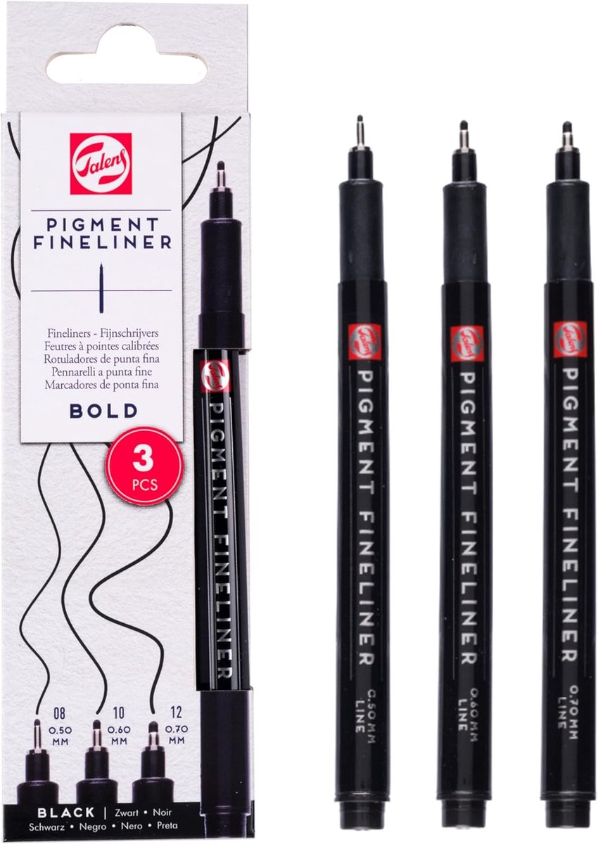 Thijox - Pigment Fineliner Pennen Set - 3 Dikke Punten (0,5 mm, 0,6 mm, 0,7 mm) - Permanente Lichtechte Zwarte Inkt voor Schrijven, Tekenen, Schetsen