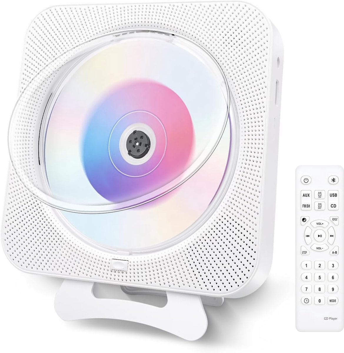 SnelShoppen - Bluetooth CD-Speler Aan De Muur Met Afstandsbediening, Hifi-Luidsprekers, FM-Radio, LCD-Scherm, Stofkap, Voor Thuis, Feest, Keuken, Muzi