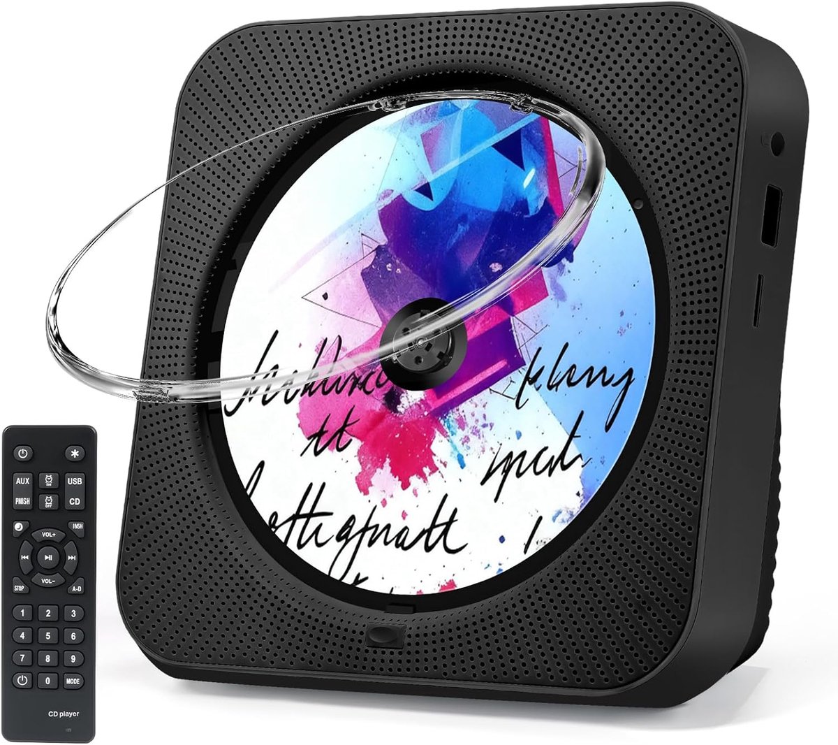 SnelShoppen - Draagbare CD-speler met Bluetooth, Wandmontage, Desktopstandaard, FM-radio, Ingebouwde Hifi-luidspreker, Afstandsbediening, LCD-display,