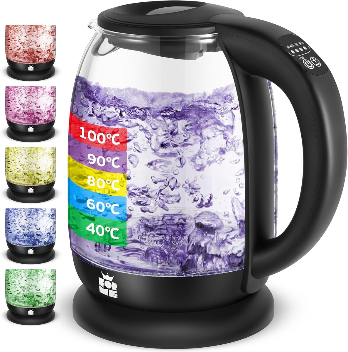 SnelShoppen - Elektrische Waterkoker van Glas 1,7L met Temperatuurregeling 40°C tot 100°C, Ledverlichting, Warmhoudfunctie, BPA-vrij voor Keuken, Camp